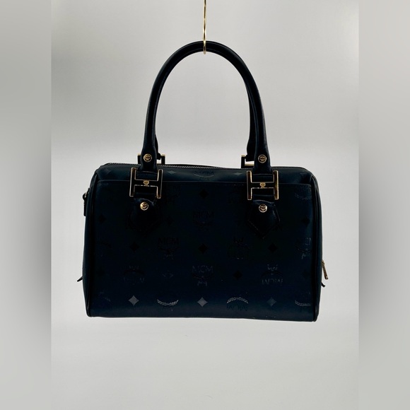 EUC MCM Black Visetos Nylon & Leather Boston Style Satchel Bag - Picture 5 of 15